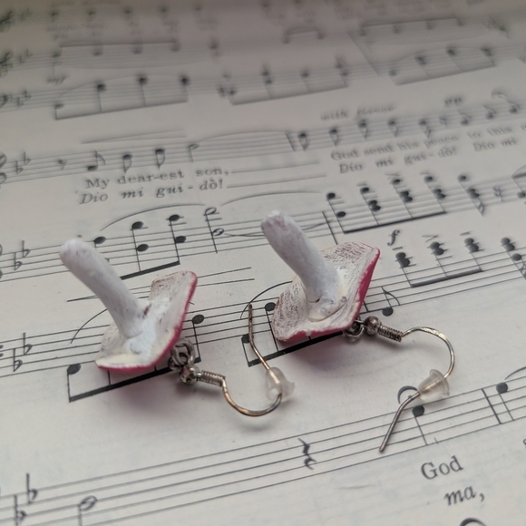 Pink and White Mushroom Earrings - Picture 5 of 13